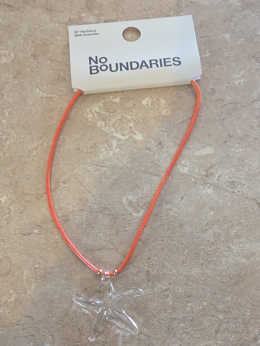 No Boundaries Orange Cord Clear Starfish Pendant Necklace